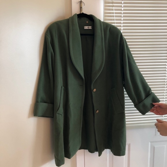 Vintage wool Pea coat green with fur collar - Picture 2 of 10